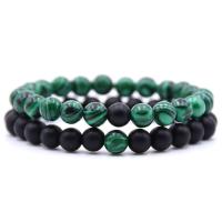 Abrazine Stone bracelet, avec fil élastique & Malachite, unisexe & styles différents pour le choix, 8mm, Longueur Environ 7 pouce, 2brintoron/fixé, Vendu par fixé