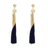 Zinc Alloy Tassel Earring with Cotton Thread gold color plated for woman nickel lead & cadmium free Sold By Pair