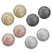 Messing Stud ørering, Flad Rund, forgyldt, med loop & Micro Pave cubic zirconia, flere farver til valg, 12x12x15mm, 0.85mm, Hole:Ca. 2.5mm, Solgt af par