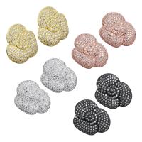 Messing Stud ørering, Flower, forgyldt, med loop & Micro Pave cubic zirconia, flere farver til valg, 18.5x22x15mm, 0.8mm, Hole:Ca. 4x4.5mm, Solgt af par