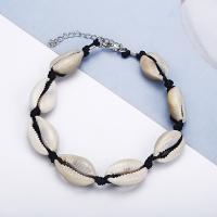 Cordon PU bracelet de cheville, avec coquille & alliage de zinc, avec 5cm chaînes de rallonge, coquille, Placage de couleur argentée, réglable & styles différents pour le choix & pour femme, Vendu par Environ 8.67 pouce brin