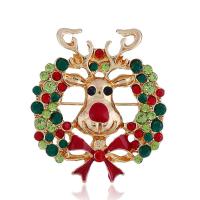 Zinklegering broches, Zinc Alloy, Christmas Reindeer, gold plated, voor vrouw & glazuur & met strass, nikkel, lood en cadmium vrij, 34x39mm, Verkocht door PC