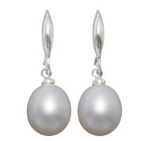 Pendientes de Perlas de Freshwater, Perlas cultivadas de agua dulce, plata esterlina aro de pendiente, Blanco, 8-9mm, Vendido por Par