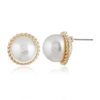 Zinc Alloy Stud Earring with Plastic Pearl BeCharmed Pearl gold color plated hypo allergic & for woman nickel lead & cadmium free Sold By Pair