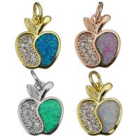 Terningformet Zirkon Micro Pave Messing vedhæng, med opal, Apple, forgyldt, Micro Pave cubic zirconia, flere farver til valg, 13x16x2mm, Hole:Ca. 4mm, 5pc'er/Lot, Solgt af Lot