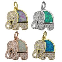 Terningformet Zirkon Micro Pave Messing vedhæng, med opal, Elephant, forgyldt, Micro Pave cubic zirconia, flere farver til valg, 16.50x17x2mm, Hole:Ca. 4mm, 5pc'er/Lot, Solgt af Lot