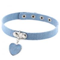 Denim collier, avec alliage de zinc, coeur, pour femme, couleurs mélangées, 16mm, 27x27mm, Longueur Environ 13.3 pouce, 10PC/lot, Vendu par lot