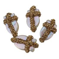 Pearl Fionnuisce Bead, le réiteodh cré rhinestone, Nuggets, 19-20x26-30x8-10mm, Poll:Thart 0.5mm, Díolta De réir Lot