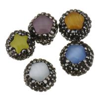 Χάντρες Cats Eye, Γάτες Eye, με πηλό rhinestone pave, τυχαία αποστολή, 12x14x11mm, Τρύπα:Περίπου 0.5mm, 10PCs/Παρτίδα, Sold Με Παρτίδα