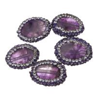 Natuurlijke Amethyst kralen, Amethist, met strass klei pave, 13-16x18-20x4-6mm, Gat:Ca 0.5mm, 10pC's/Lot, Verkocht door Lot