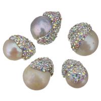 Barock odlad sötvattenspärla pärlor, Freshwater Pearl, med rhinestone lera bana, Nuggets, slumpmässigt skickade, 13-17x18-23x15-18mm, Hål:Ca 0.8mm, 10PC/Lot, Säljs av Lot