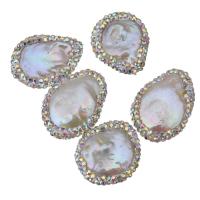 Barock odlad sötvattenspärla pärlor, Freshwater Pearl, med rhinestone lera bana, Nuggets, slumpmässigt skickade, 20-21x23-27x5-7mm, Hål:Ca 0.5mm, 10PC/Lot, Säljs av Lot