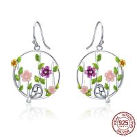 925 Sterling Silver Drop & Dangle Örhängen, Blomma, platinerade, för kvinna & emalj, 24x39mm, Säljs av Par