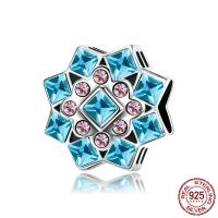 Cubic Zirconia Micro Pave Prata Bead, 925 de prata esterlina, Floco de neve, platinado, micro pavimento em zircônia cúbica & sem troll, roxo, 11x11mm, Buraco:Aprox 4.5-5mm, vendido por PC