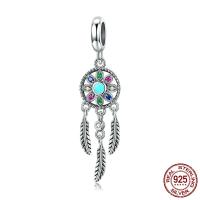 An Téalainn Sterling Silver Pendants, Dreamcatcher, micrea réiteach zirconia ciúbach & gan troll, 9x33mm, Poll:Thart 4.5-5mm, Díolta De réir PC