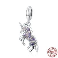 Pendentif en argent massif de Bali, Thaïlande, Licorne, pavé de micro zircon & sans filetage, 9x26mm, Trou:Environ 4.5-5mm, Vendu par PC