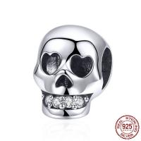 Thailand Sterling Silver Pärlor, Skull, micro bana cubic zirconia & utan troll, 8x10mm, Hål:Ca 4.5-5mm, Säljs av PC