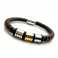 cuir PU bracelet, avec Acier titane, Placage, pour homme, plus de couleurs à choisir, 8mm, Vendu par Environ 8 pouce brin