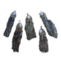 Kyanite Κρεμαστό κόσμημα, με πηλό rhinestone pave & Κράμα ψευδάργυρου, χρώμα επιπλατινωμένα, 14.5x54.5x9.5-20x56x13mm, Τρύπα:Περίπου 4x7mm, Sold Με PC