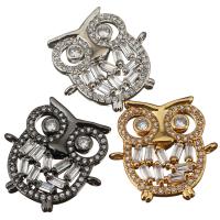 Messing smykker Connector, Owl, forgyldt, Micro Pave cubic zirconia & 1/1 løkke, flere farver til valg, nikkel, bly & cadmium fri, 19x20x2mm, Hole:Ca. 1mm, 10pc'er/Lot, Solgt af Lot