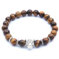 Natural Tiger Eye pulseiras, olho de tigre, with Corda de nylon & liga de zinco, banhado, unissex, Mais cores pare escolha, 8mm, vendido para Aprox 22.2 inchaltura Strand