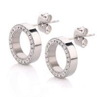 Stainless Steel Stud Øreringe, med rhinestone ler bane, sølvfarvet forgyldt, for kvinde, 13mm, Solgt af par