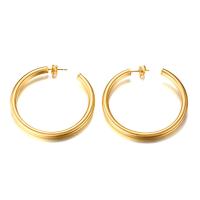 Mens Stainless Steel Hoop Earring, guldfarve belagt, for kvinde, 47x4mm, Solgt af par