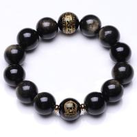 Handgelenk Mala, Gold- Obsidian, rund, buddhistischer Schmuck & unisex & verschiedene Größen vorhanden & verschiedene Muster für Wahl, verkauft per ca. 7.5 ZollInch Strang