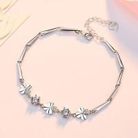 Argent sterling 925 bracelet, avec 1.18inch chaînes de rallonge, Trèfle à quatre feuilles, Plaqué de platine, chaîne de bar & pour femme & avec zircone cubique, plus de couleurs à choisir, protéger l'environnement, sans nickel, plomb et cadmium, Vendu par Environ 6.3 pouce brin