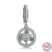 Pendentif en argent massif de Bali, Thaïlande, Arbre de vie, pavé de micro zircon & sans filetage, 12x26mm, Trou:Environ 4.5-5mm, Vendu par PC