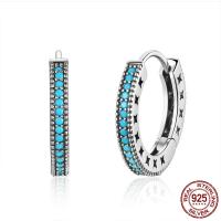 Thajsko Sterling Silver Huggie Hoop náušnice, s Syntetický Turquoise, pro ženy, 3x18mm, Prodáno By Pair