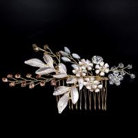 Décoratif Peigne nuptiale de cheveux, alliage de zinc, fleur, Placage de couleur d'or, pour mariée & émail & avec strass, protéger l'environnement, sans nickel, plomb et cadmium, 110x70mm, Vendu par PC