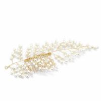 Bridal capelli decorativo Comb, ottone, with perla in plastica, Foglia, placcato color oro, per la sposa, assenza di nichel,piombo&cadmio, 240x80mm, Venduto da PC