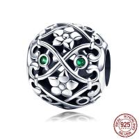 Ταϊλάνδη Sterling Silver Beads, μικρο ανοίξει κυβικά ζιρκονία & χωρίς troll, 10x11mm, Sold Με PC