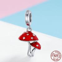 Thailand Sterling zilveren hangers, Thailand Sterling Silver, paddestoel, zonder troll & glazuur, rood, 13x24mm, Gat:Ca 4.5-5mm, Verkocht door PC