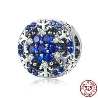 Thailand Sterling zilveren kralen, Thailand Sterling Silver, Sneeuwvlok, micro pave zirconia & zonder troll, blauw, 12x12mm, Gat:Ca 4.5-5mm, Verkocht door PC