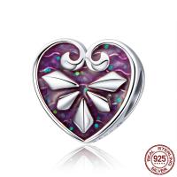 Thailand Sterling Sølv European Bead, Heart, uden trold & emalje, 10x10mm, Hole:Ca. 4.5-5mm, Solgt af PC