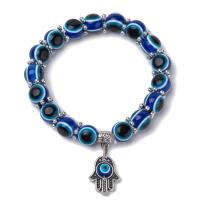 Pryskyřice Náramek, s Zinek, Evil Eye Hamsa, starožitné barva postříbřená, unisex, Prodáno za Cca 6.5 inch Strand