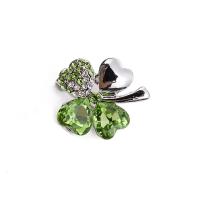 Zinc Alloy Brocher, med Messing, Four Leaf Clover, platin farve forgyldt, for kvinde & med rhinestone, nikkel, bly & cadmium fri, 26x22mm, Solgt af PC