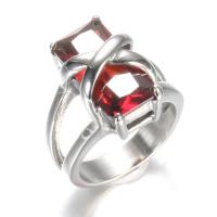 Bague en acier inoxydable, avec Rubis, normes différentes pour le choix & pour femme, couleur originale, 18mm, Vendu par PC