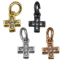 Ottone croce pendenti, placcato, Micro spianare cubic zirconia, nessuno, assenza di nichel,piombo&cadmio, 5x6.50x2mm, Foro:Appross. 3mm, 10PC/lotto, Venduto da lotto