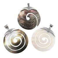 Natural Black Shell Pendants with White Shell & Brass Flat Round platinum color plated Approx Sold By Bag