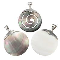 Natural Black Shell Pendants with White Shell & Brass Flat Round platinum color plated Approx Sold By Bag