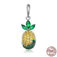 Kubický přívěsek Zirconia Micro Pave 925 Sterling Silver, Ananas, platina á, micro vydláždit kubické zirkony & bez troll, 8x25mm, Otvor:Cca 4.5-5mm, Prodáno By PC