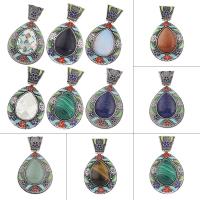 Sinc Alloy cruan Pendants, le Gemstone, Teardrop, dath airgid antique plátáilte, ábhair éagsúla do rogha, nicil, luaidhe & caidmiam saor in aisce, 45x76x13mm, Poll:Thart 10x14mm, 10ríomhairí pearsanta/Mála, Díolta De réir Mála