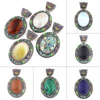 Pendants Gemstone Jewelry, Sinc Alloy, le Gemstone, Oval Maol, dath airgid antique plátáilte, ábhair éagsúla do rogha & cruan, nicil, luaidhe & caidmiam saor in aisce, 51x84x15mm, Poll:Thart 10x14mm, 10ríomhairí pearsanta/Mála, Díolta De réir Mála