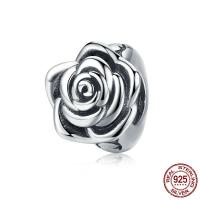 925 Sterling Zilver European Beads, Thailand Sterling Silver, Rose, zonder troll, 8x9mm, Gat:Ca 4.5-5mm, Verkocht door PC