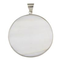 Natural White Shell Pendler, med Messing, Flad Rund, platin farve forgyldt, 46x51x3mm, Hole:Ca. 6x8mm, 10pc'er/Bag, Solgt af Bag