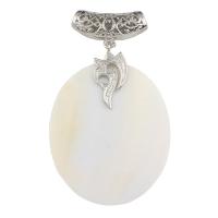 Natural White Shell Pendler, med Messing, Flad Oval, platin farve forgyldt, 45x62x8mm, Hole:Ca. 5x6mm, 10pc'er/Bag, Solgt af Bag