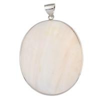 Naturliga Vit Shell Halsband, White Shell, med Mässing, Flat Oval, platina pläterad, 43x57x3mm, Hål:Ca 6x8mm, 10PC/Bag, Säljs av Bag